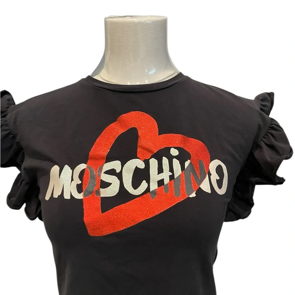 Moschino Black Crop Top with Red Heart - Picture 2 of 8